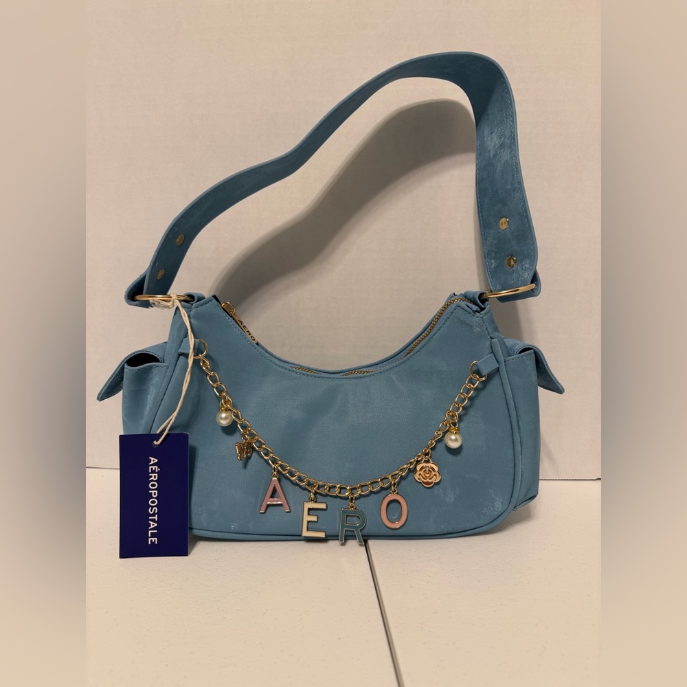 Aeropostale Light Blue Shoulder Bag with Gold Accents - Picture 2 of 9